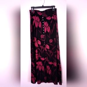 LADIES FULL LENGTH SKIRT, FALL COLORS BROWN/BLACK/PINK, ELASTIC WAIST, SIZE S